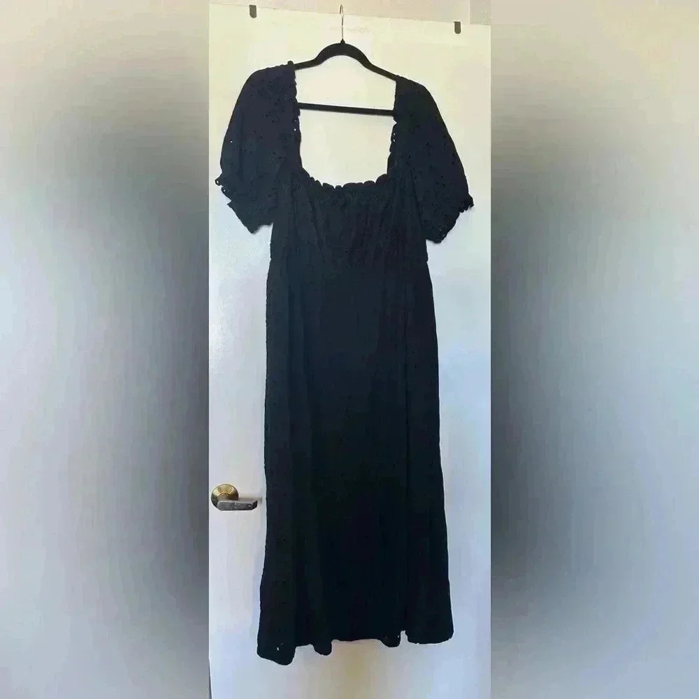 NWOT ASOS Eyelet Short Sleeve Black Maxi Dress